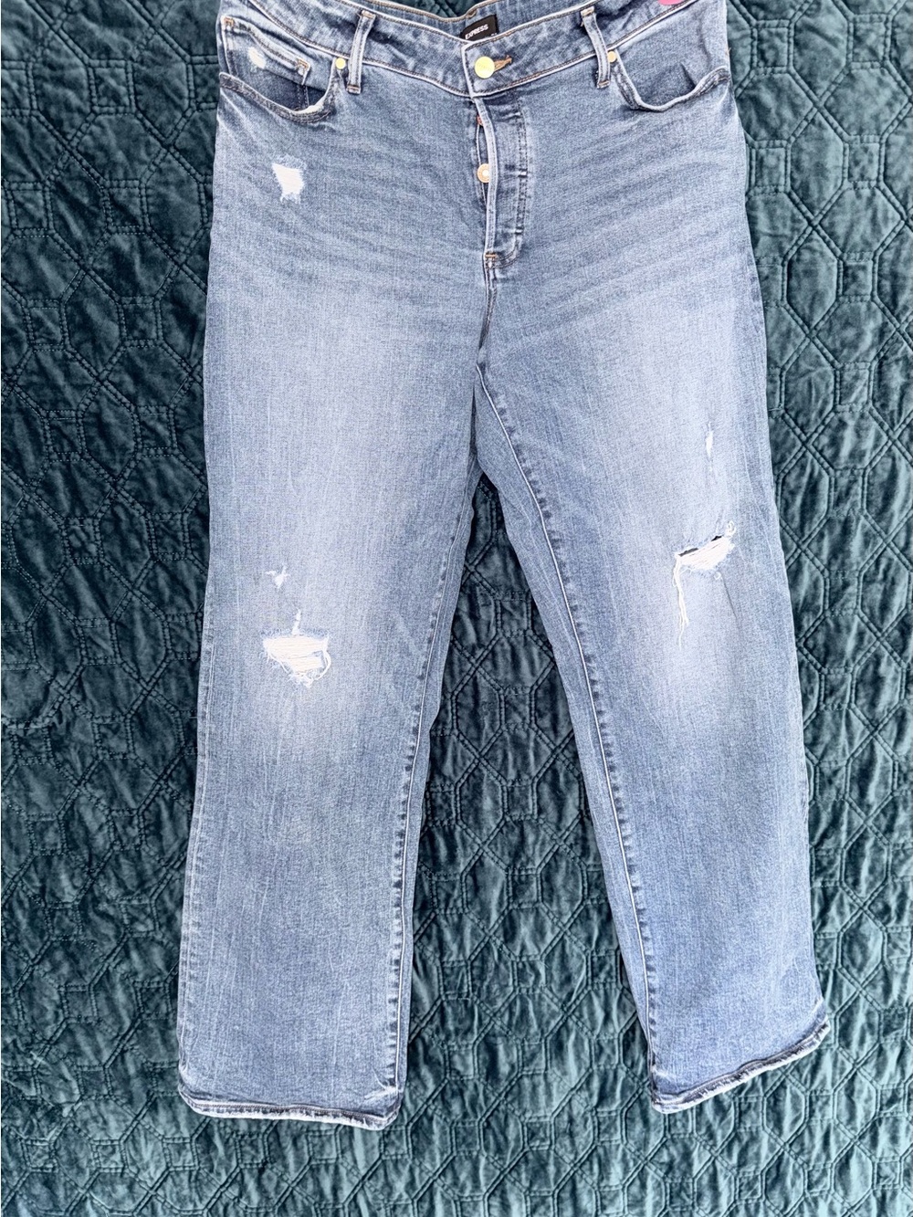 Express Light Blue Boyfriend Jeans with Distressed Details